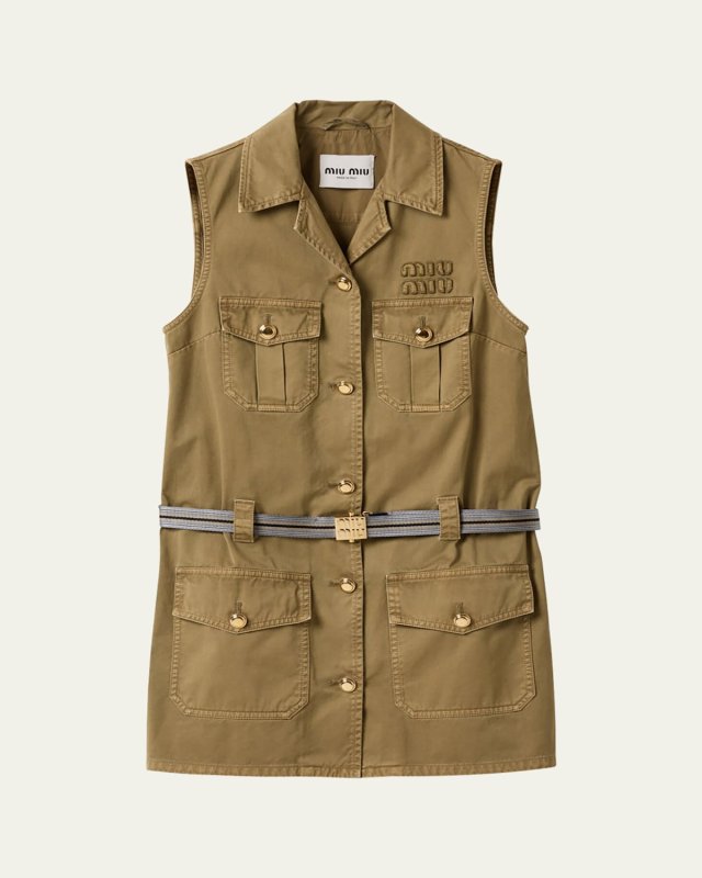 Belted Sleeveless Button-Down Mini Dress